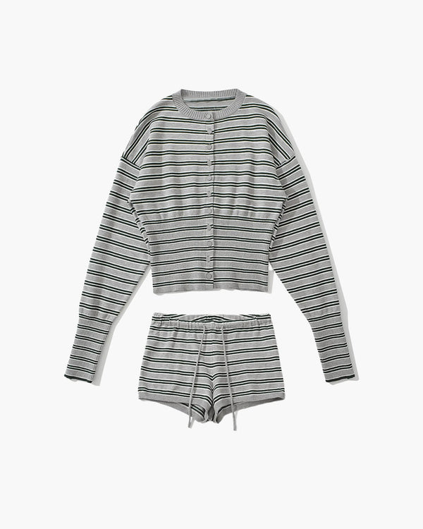 Nicole Gestreiftes Strickjacken-Shorts-Set