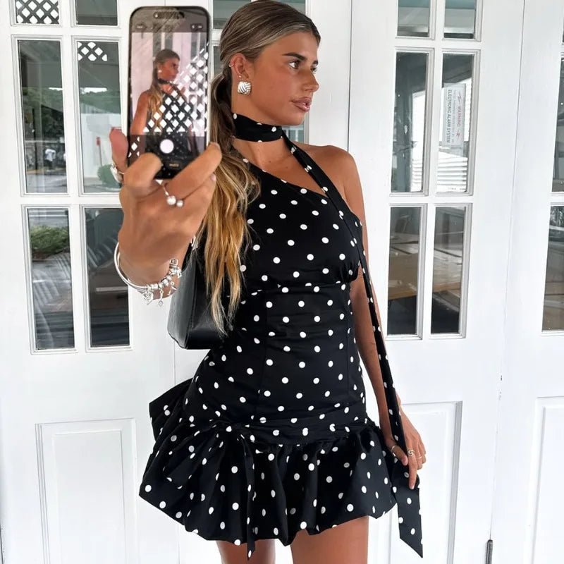 Nina Mini-Kleid mit One-Shoulder-Träger und Punkten