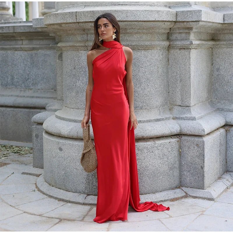 Noor Rückenfreies Satin-Neckholderkleid