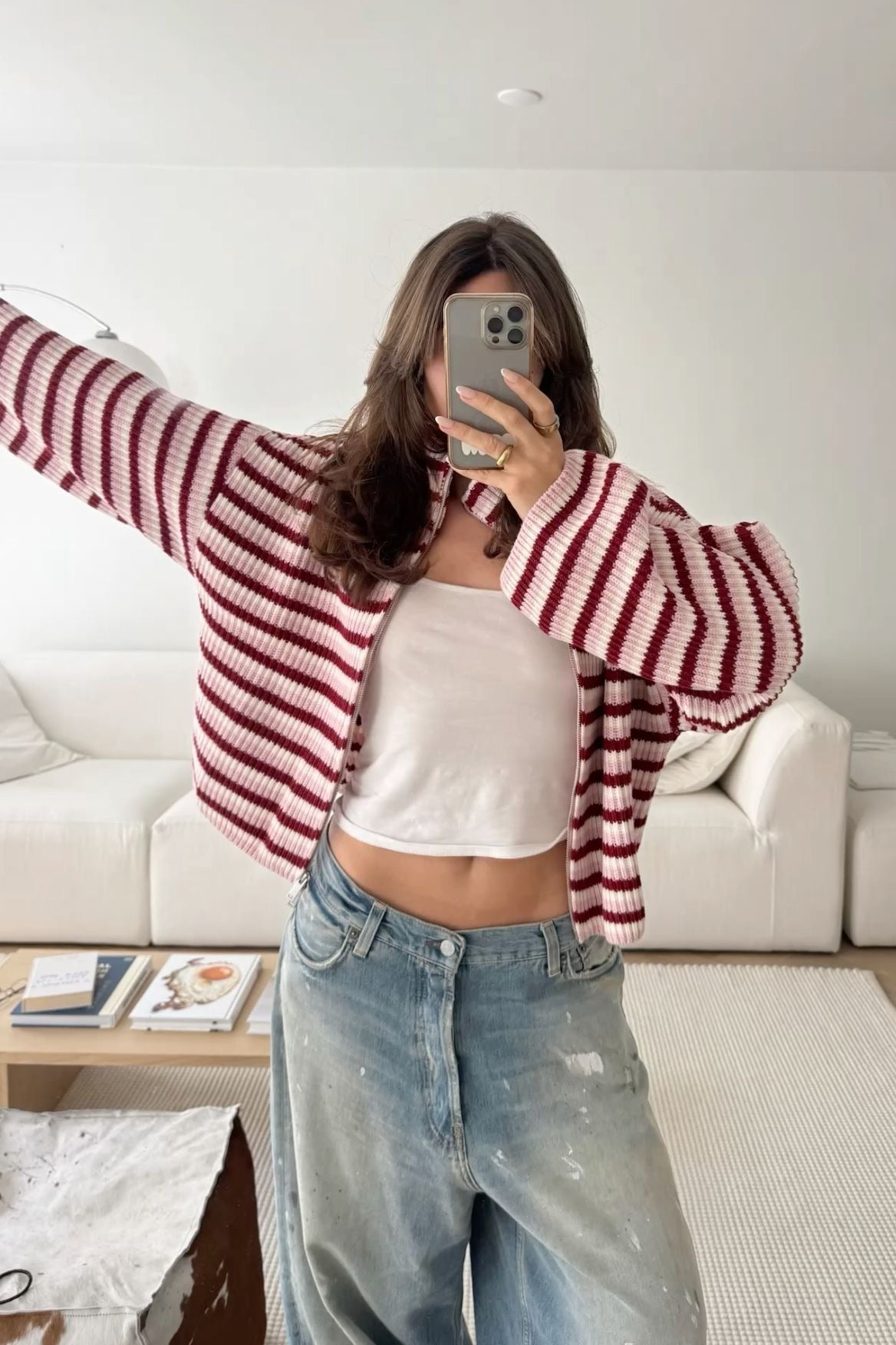 Nora Oversize-Strickpullover mit Streifen und Reißverschluss