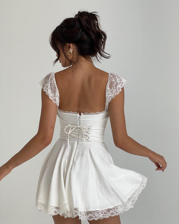 Nora Tie-Back Lace Mini Dress