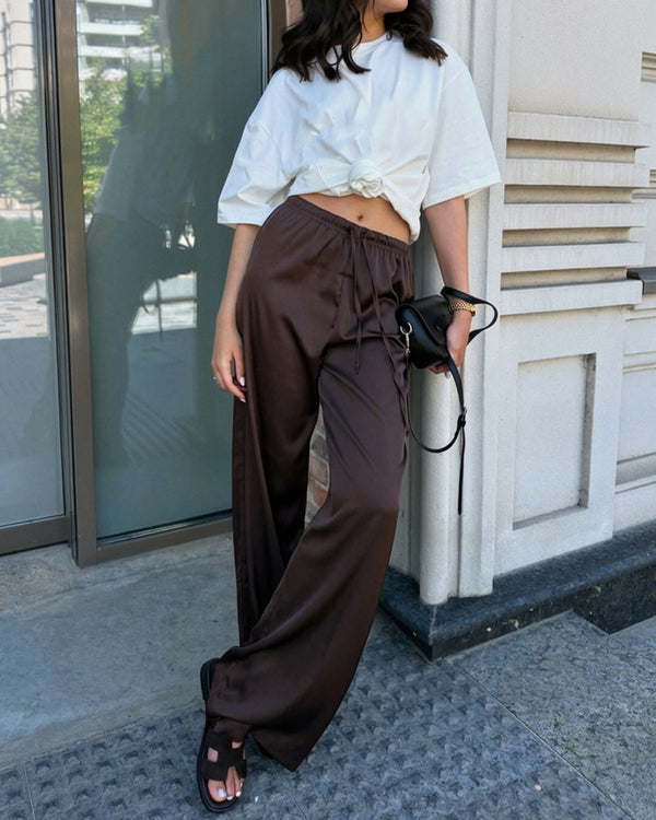 Norma Satin-Hose mit hoher Taille und weitem Bein