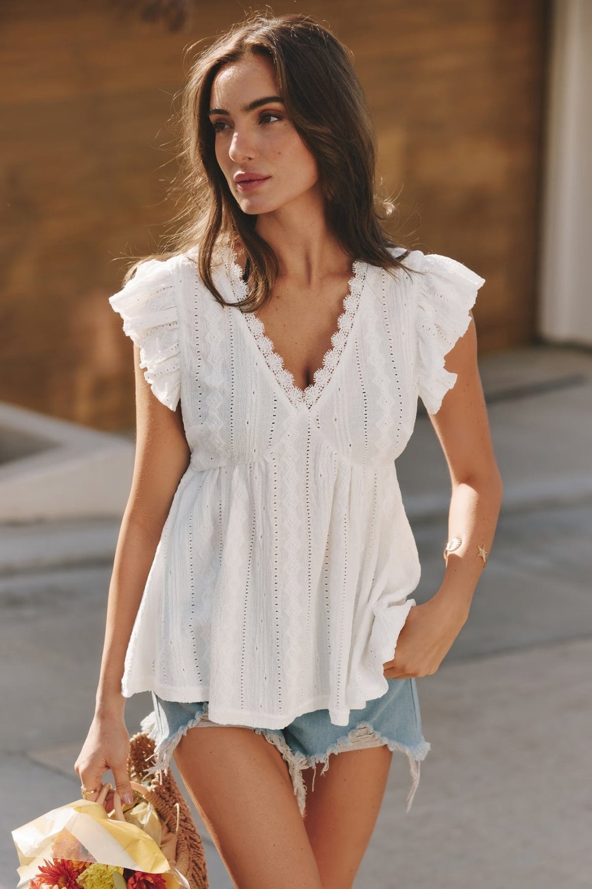 Odette Bluse mit Volants und V-Ausschnitt