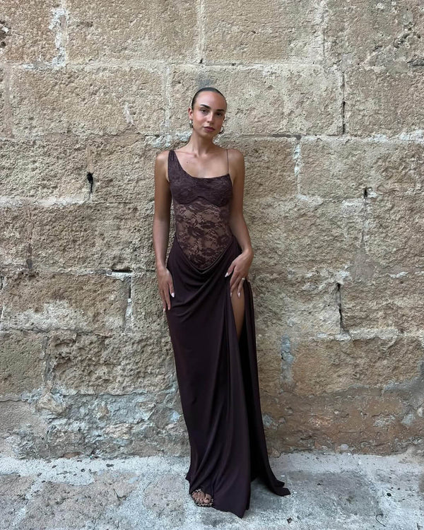 Olga One-Shoulder-Spitzen-Maxikleid