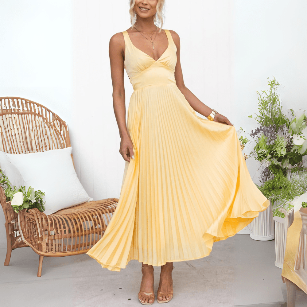 Olivia Fließendes, plissiertes Sommer-Maxikleid