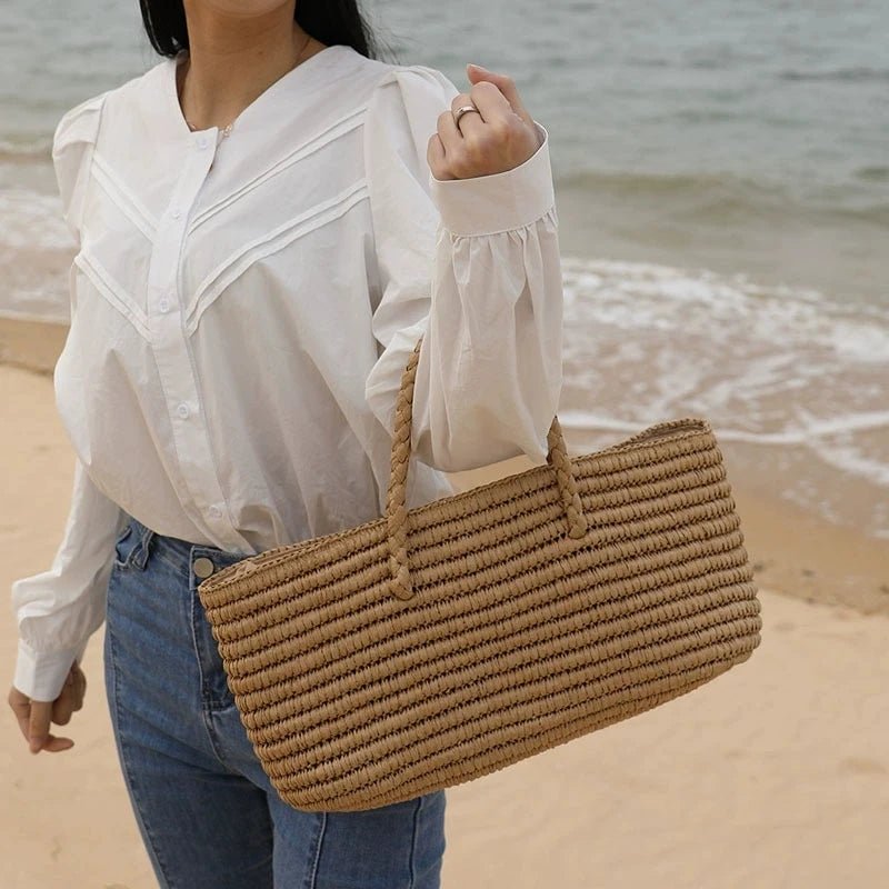 Olivia Handgeflochtene Strohtasche