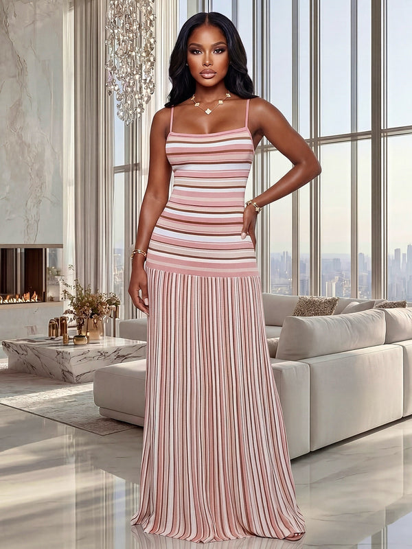 Olivia Maxikleid mit Streifen und Spaghettiträgern