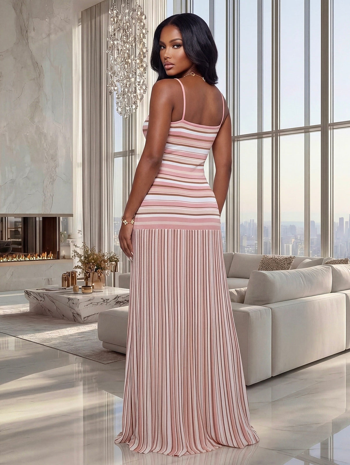 Olivia Maxikleid mit Streifen und Spaghettiträgern
