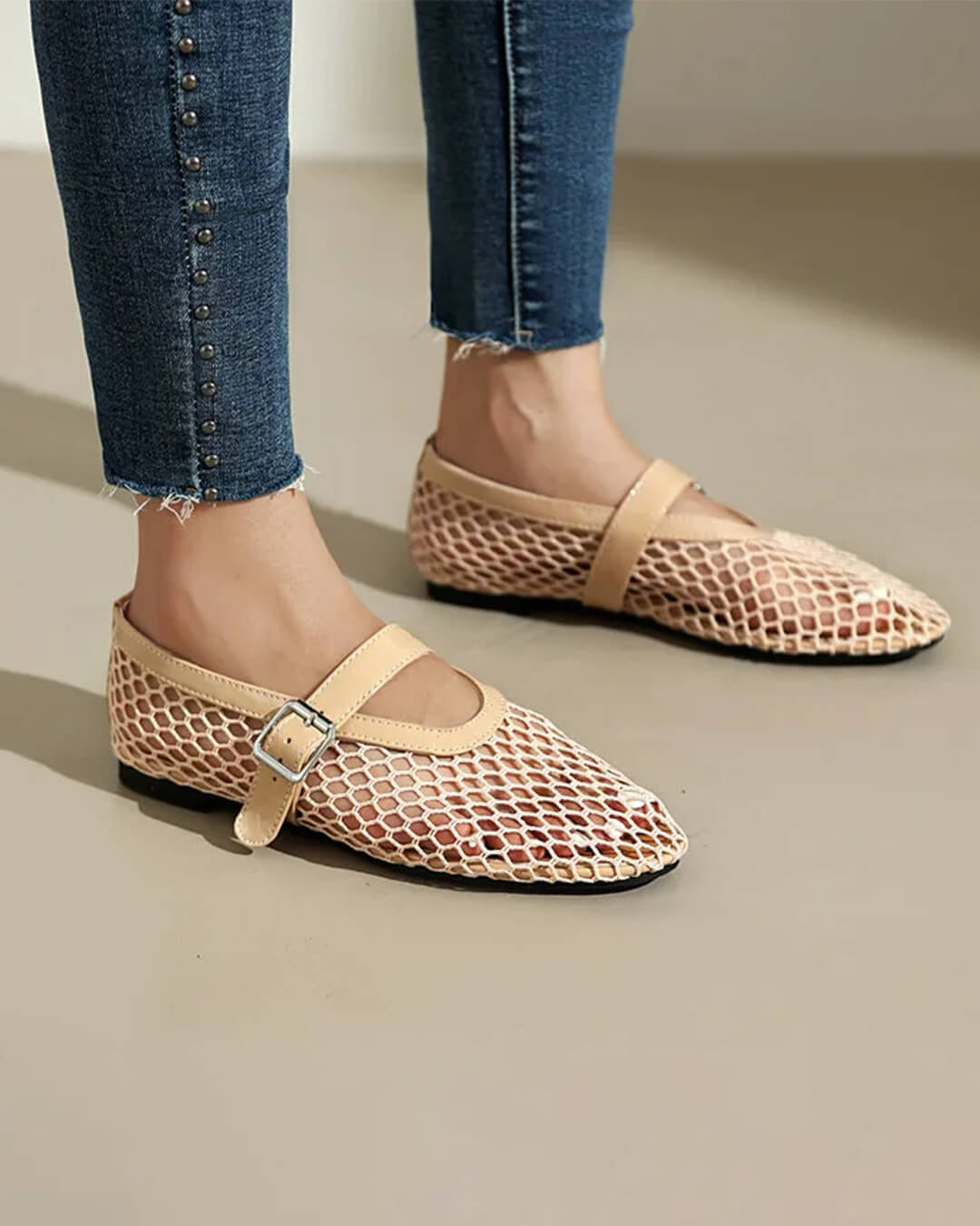 Ondine Ballerinas aus Mesh mit Schnalle