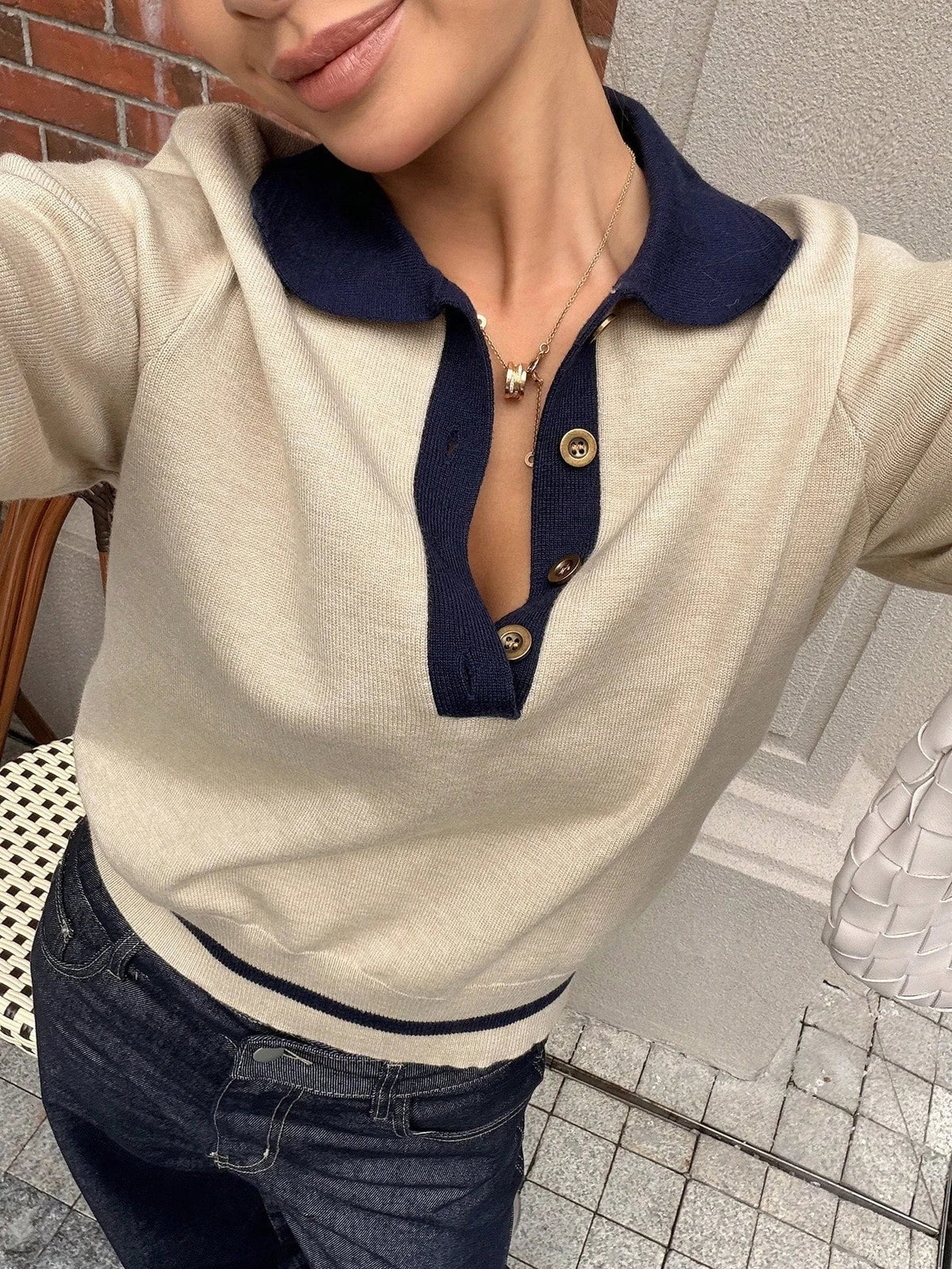 Gestricktes Poloshirt Paris mit Color-Blocking