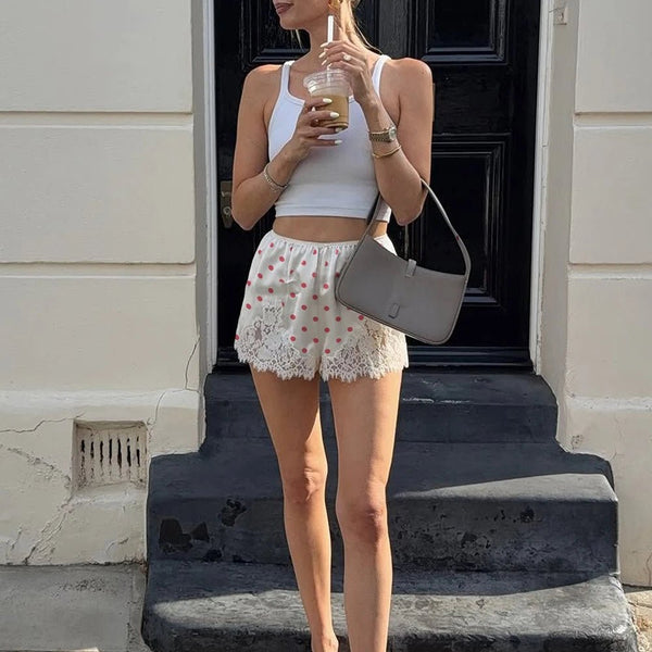 Pauleen Polka Dot Lace Trim Shorts