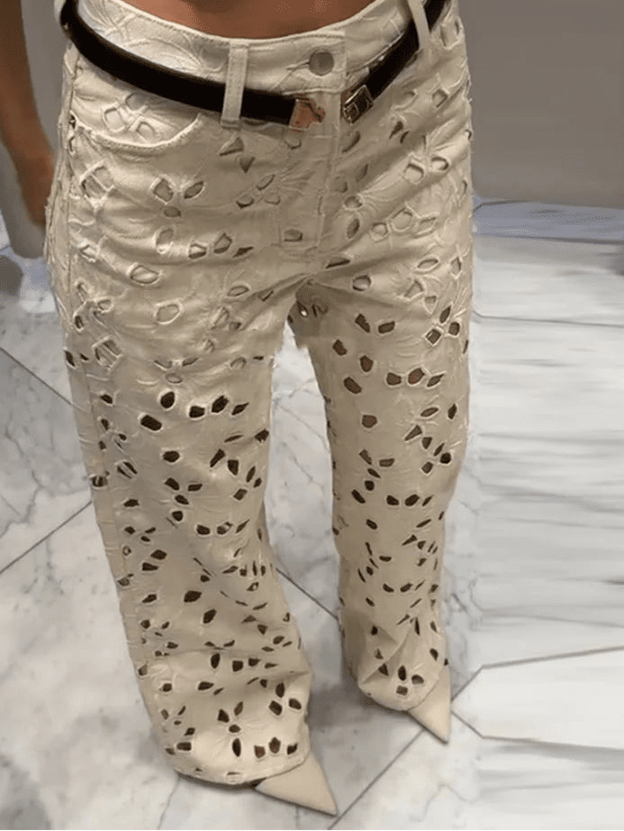 Rachel Hollow-Out Denim High Waist Straight Jeans