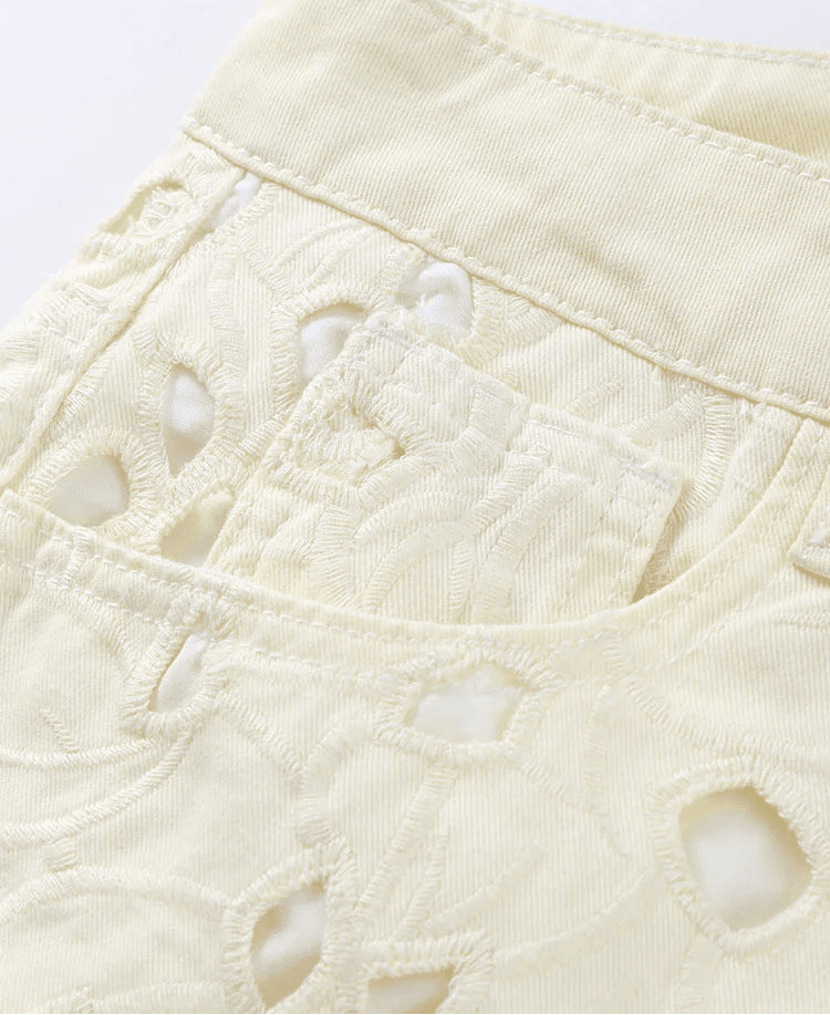 Rachel Hollow-Out Denim High Waist Straight Jeans