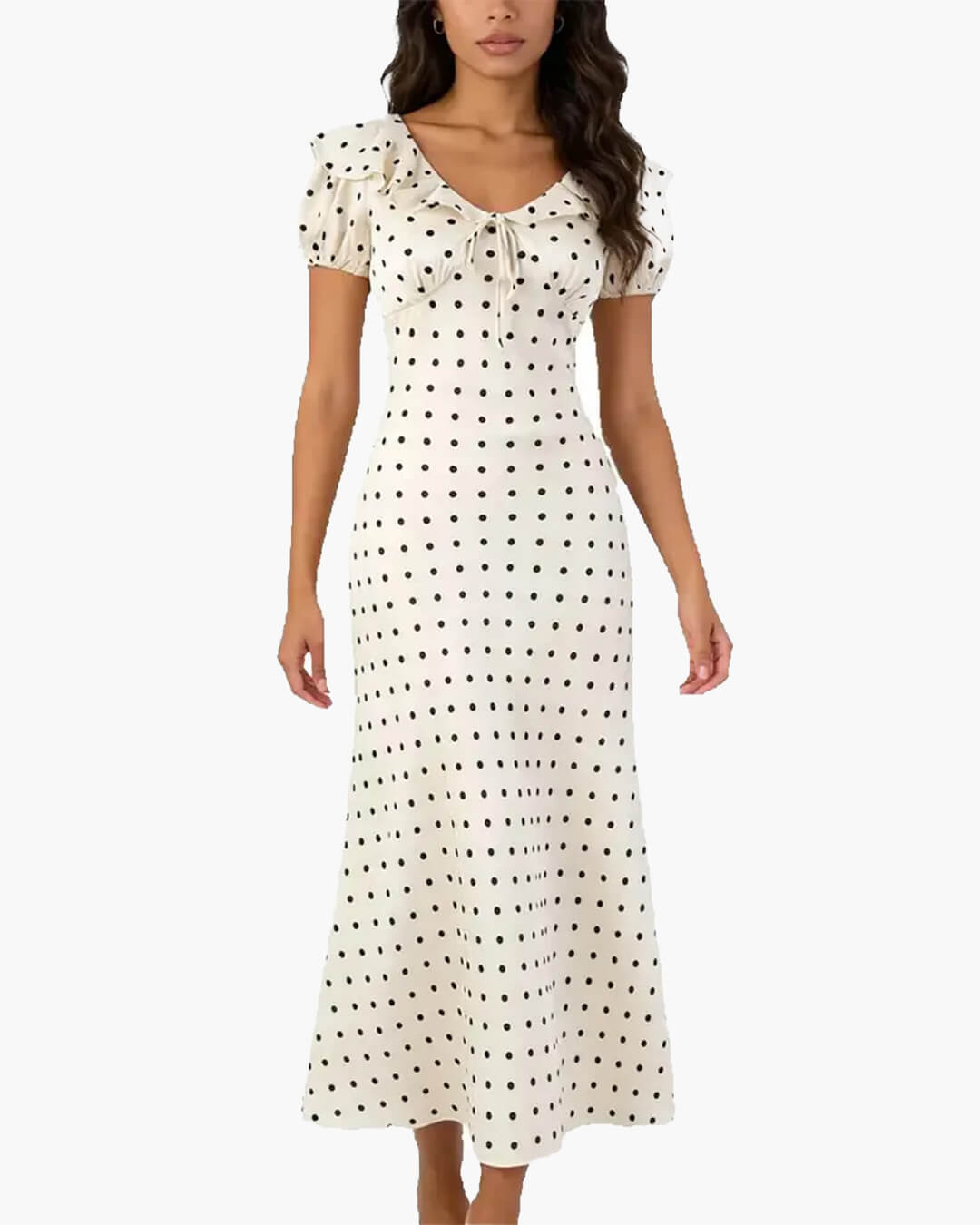 Rachel Maxikleid mit Polka-Dots und V-Ausschnitt