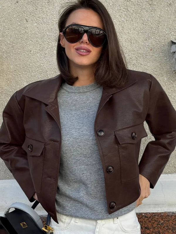 Rachelle Cropped Faux Leather Jacket