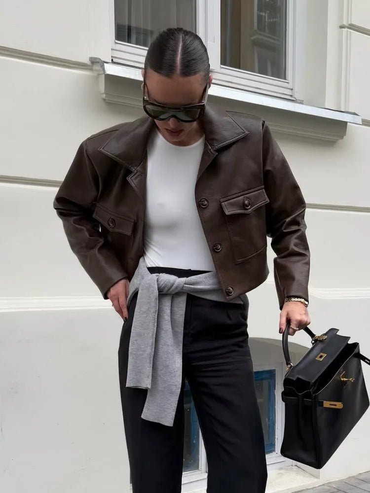 Rachelle Cropped Faux Leather Jacket