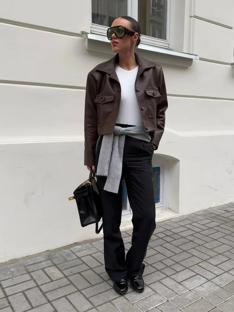 Rachelle Cropped Faux Leather Jacket