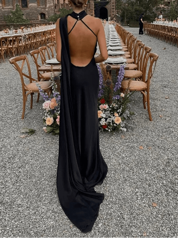 Raisa Satin Ribbon Backless Evening Gown