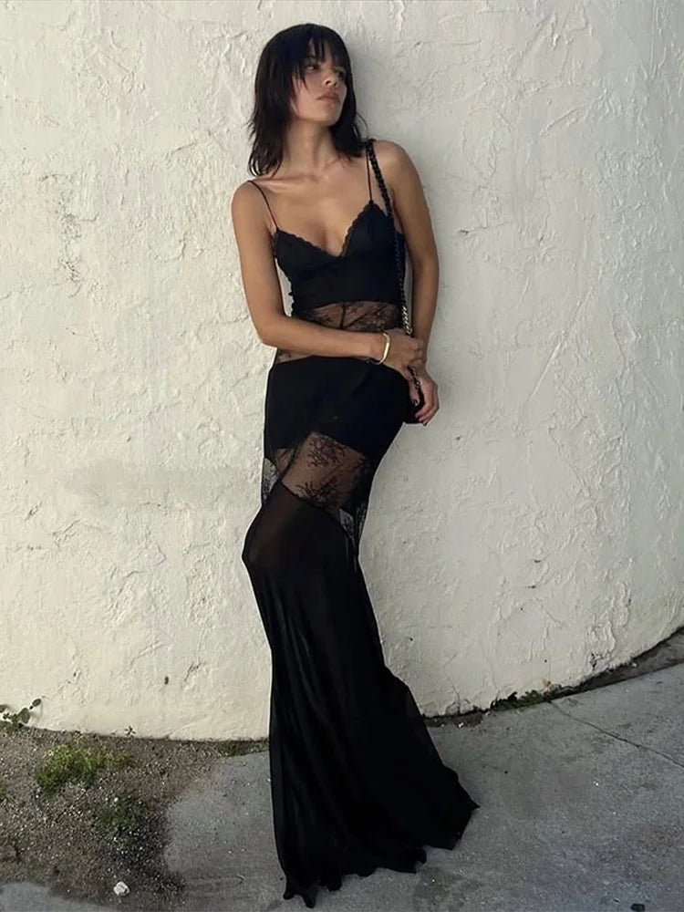 Ravenna transparentes Spitzen-Maxikleid