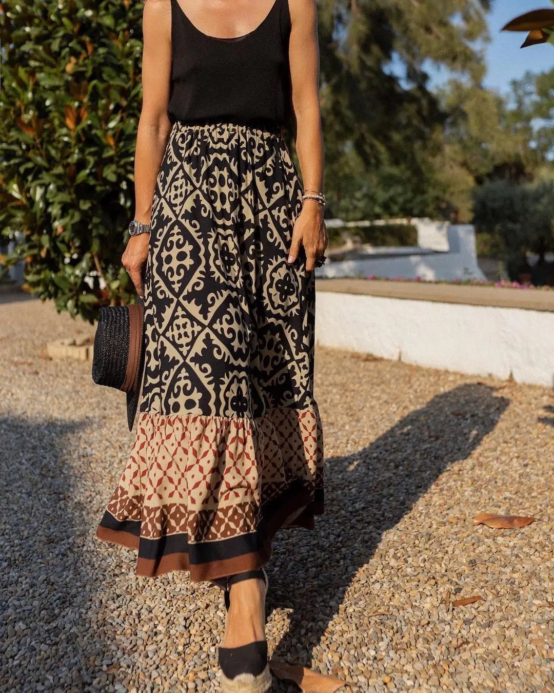 Rhea Boho-Midirock mit Print und ausgestellter Silhouette
