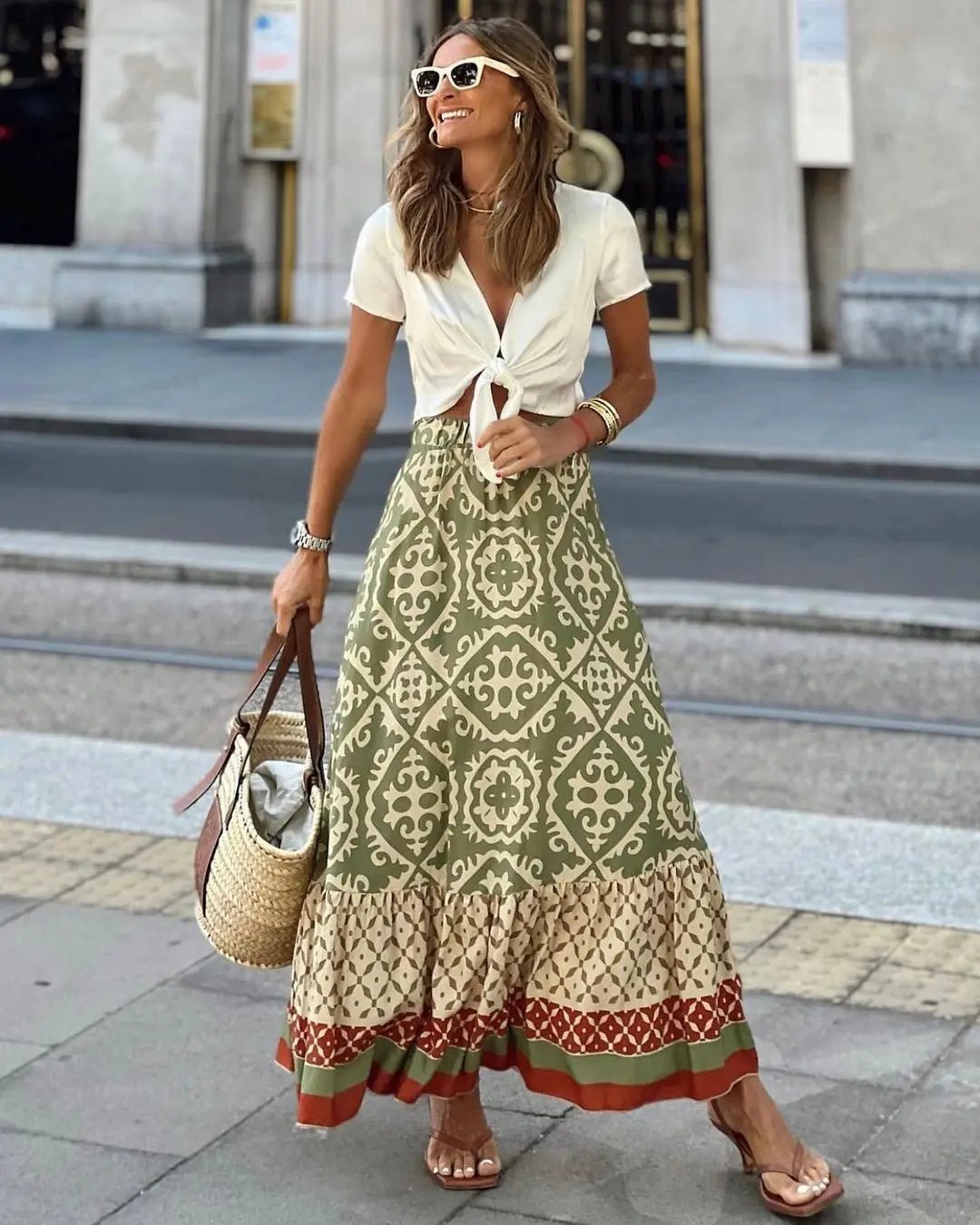 Rhea Boho-Midirock mit Print und ausgestellter Silhouette
