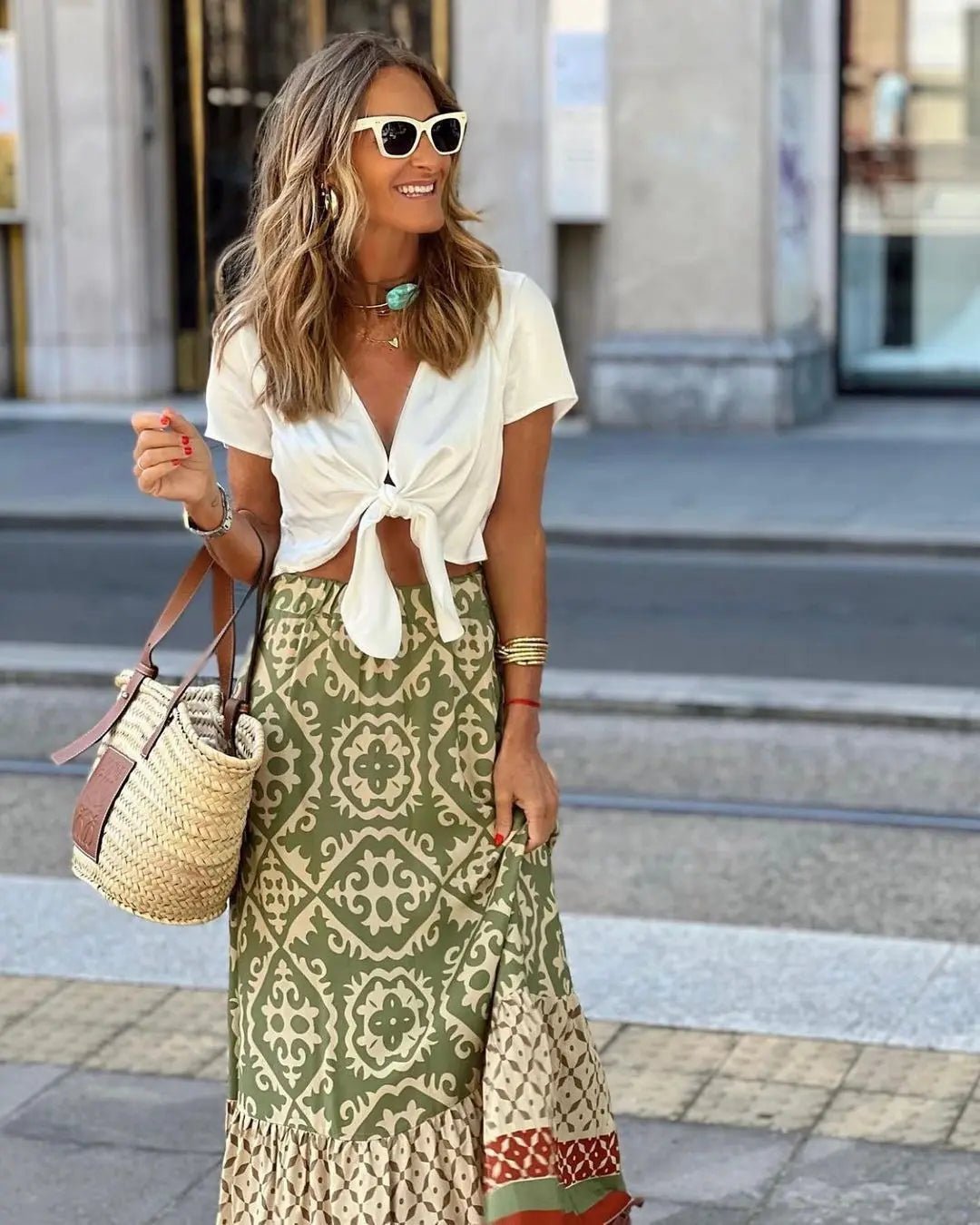 Rhea Boho-Midirock mit Print und ausgestellter Silhouette