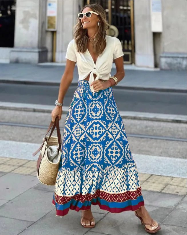 Rhea Boho-Midirock mit Print und ausgestellter Silhouette