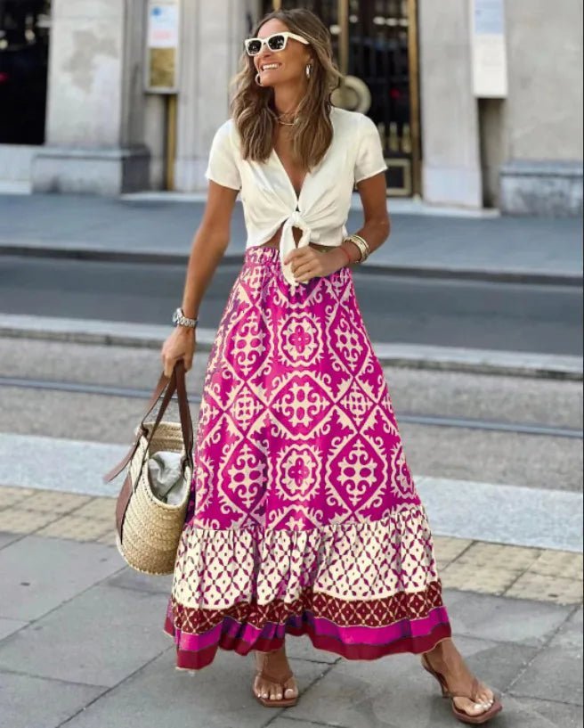 Rhea Boho-Midirock mit Print und ausgestellter Silhouette
