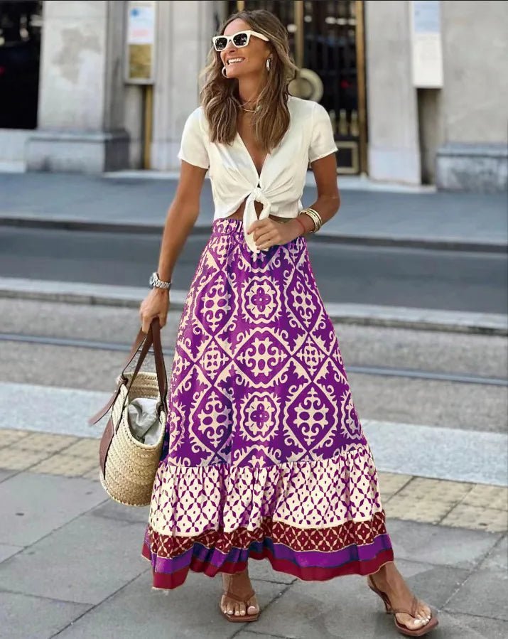 Rhea Boho-Midirock mit Print und ausgestellter Silhouette