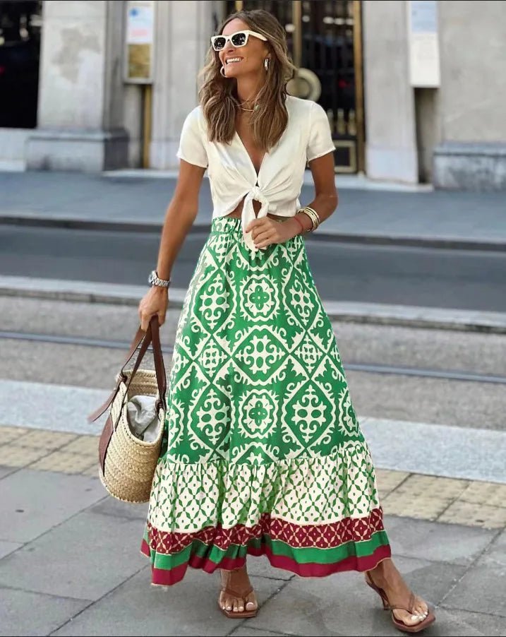 Rhea Boho-Midirock mit Print und ausgestellter Silhouette