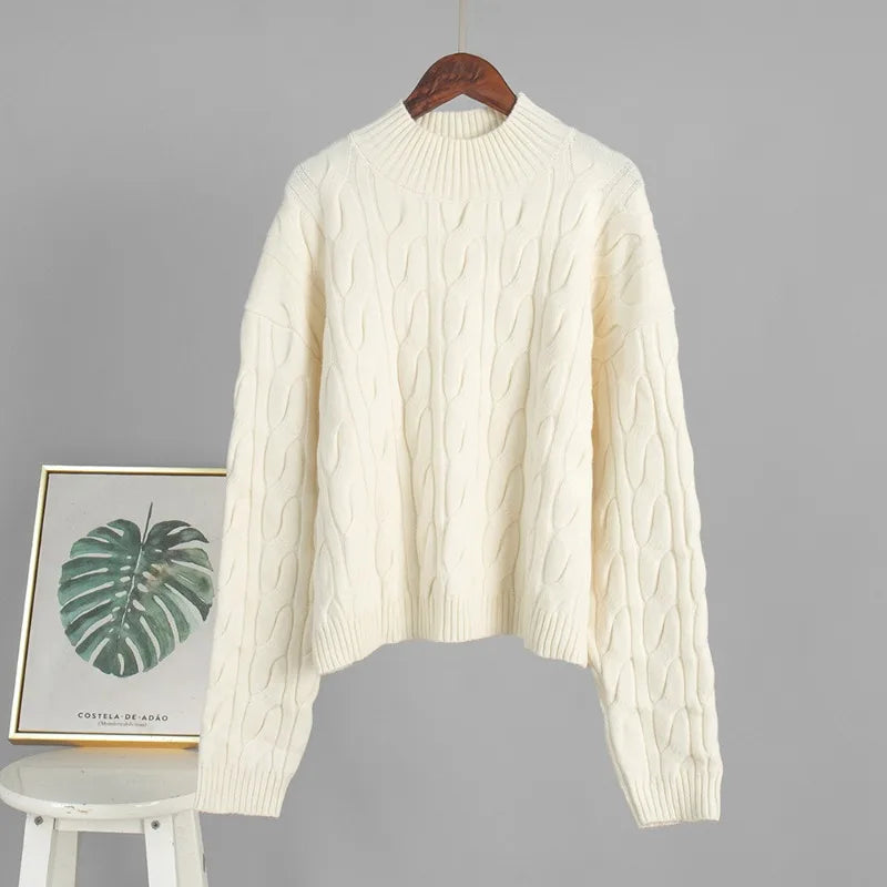 Freja Zopfstrickpullover mit Stehkragen