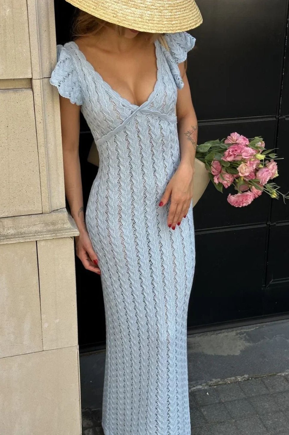 Roan Strick-Midikleid mit Rüschen
