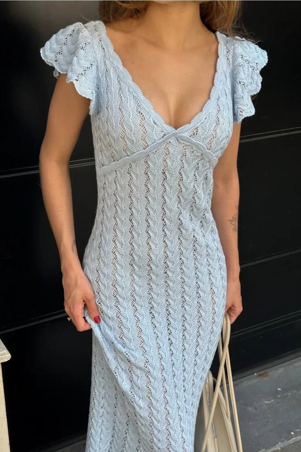 Roan Strick-Midikleid mit Rüschen