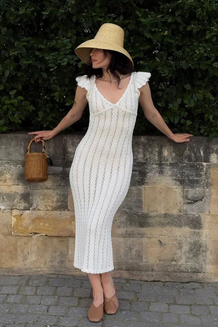 Roan Strick-Midikleid mit Rüschen