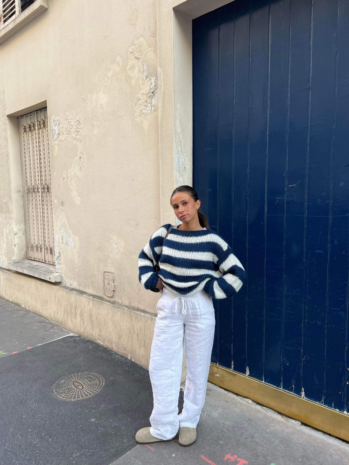 Rose Gestreifter Oversize-Pullover