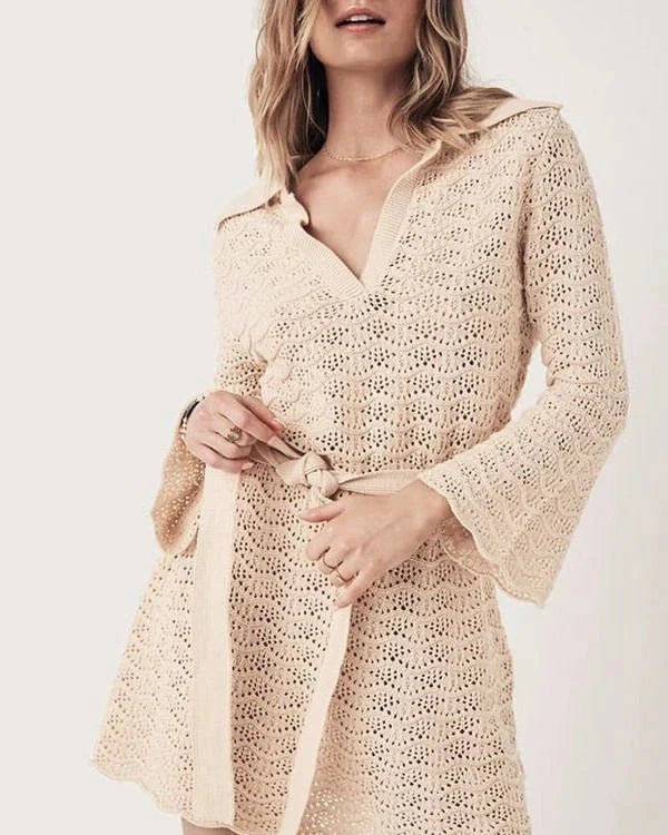 Rose V-Neck Hollow Out Dress