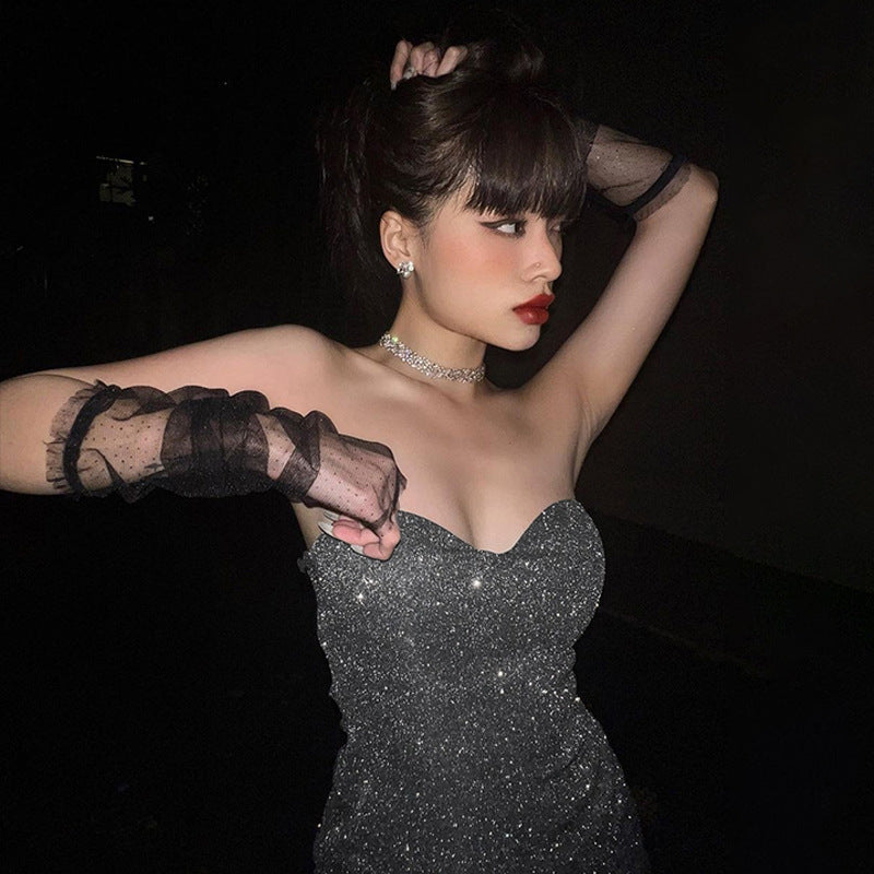 Nika Glitzer-Minikleid mit Raffung