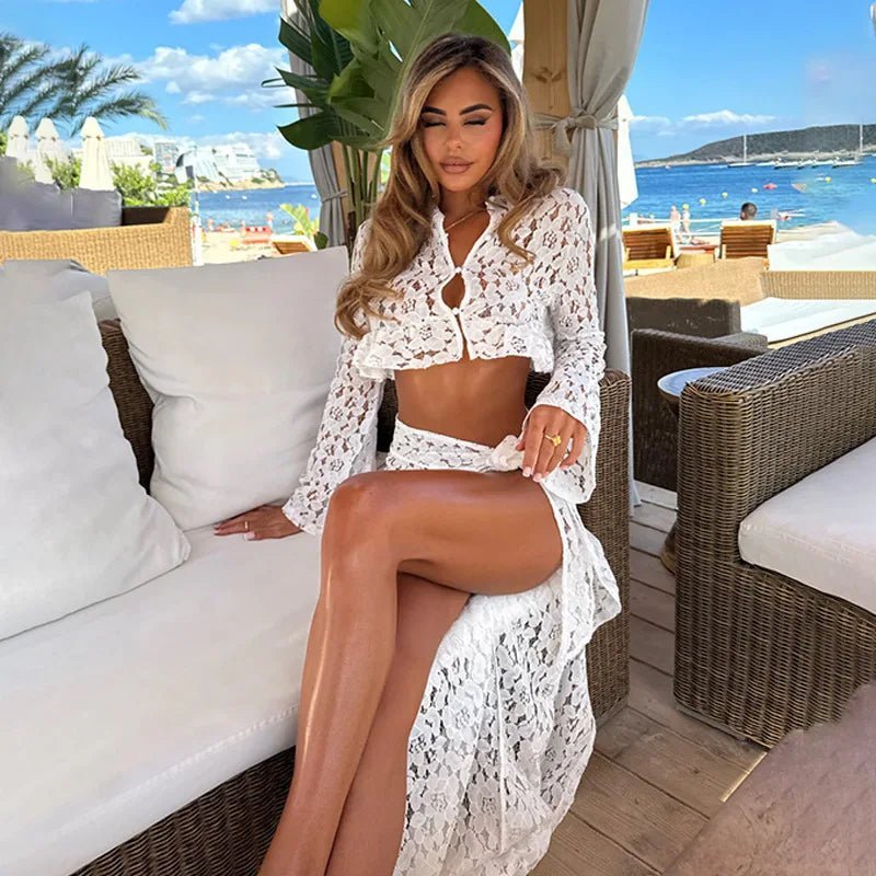 Ruth Set aus Crop-Top, Sarong und Spitzenüberwurf