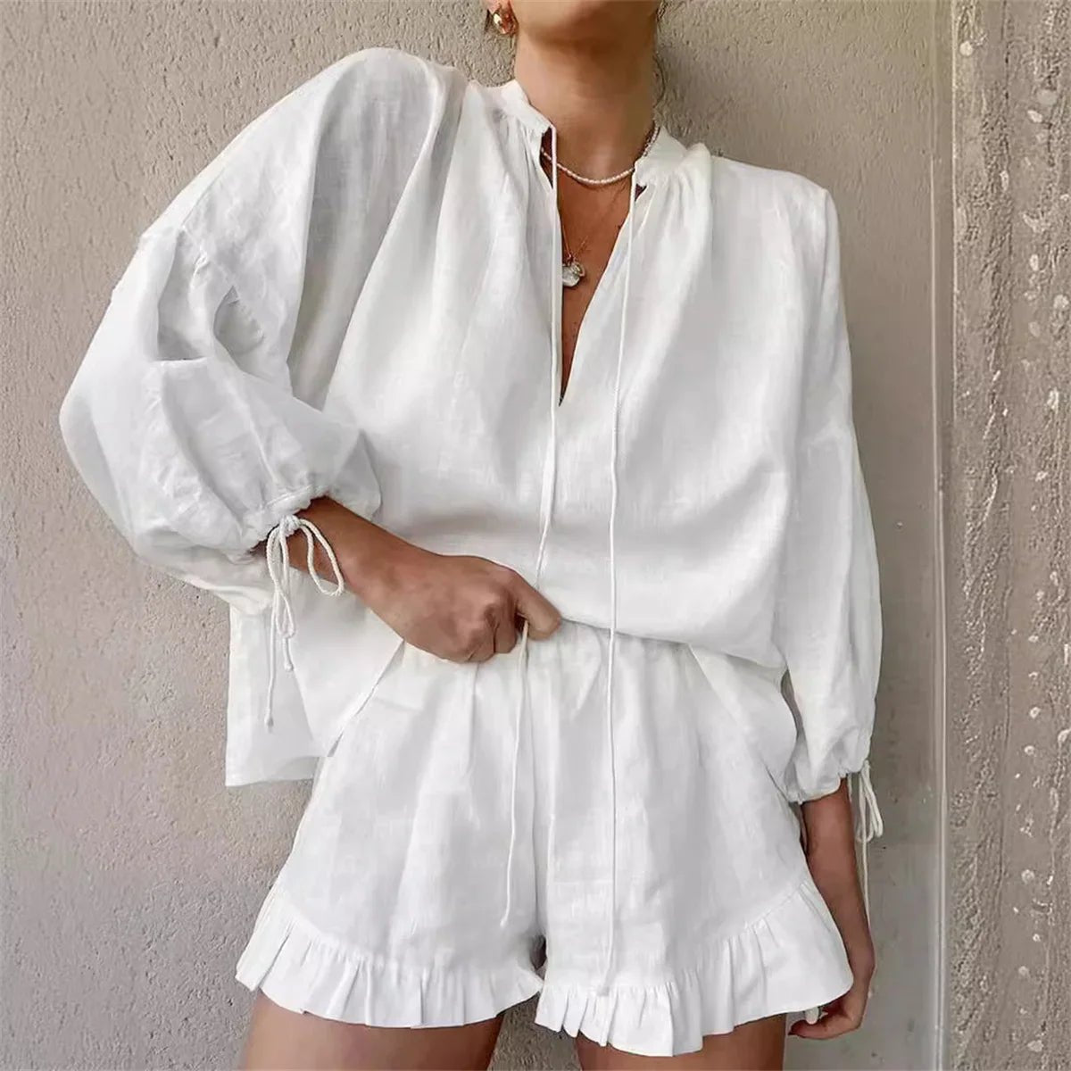Sabrina Shorts-Set mit Rüschen
