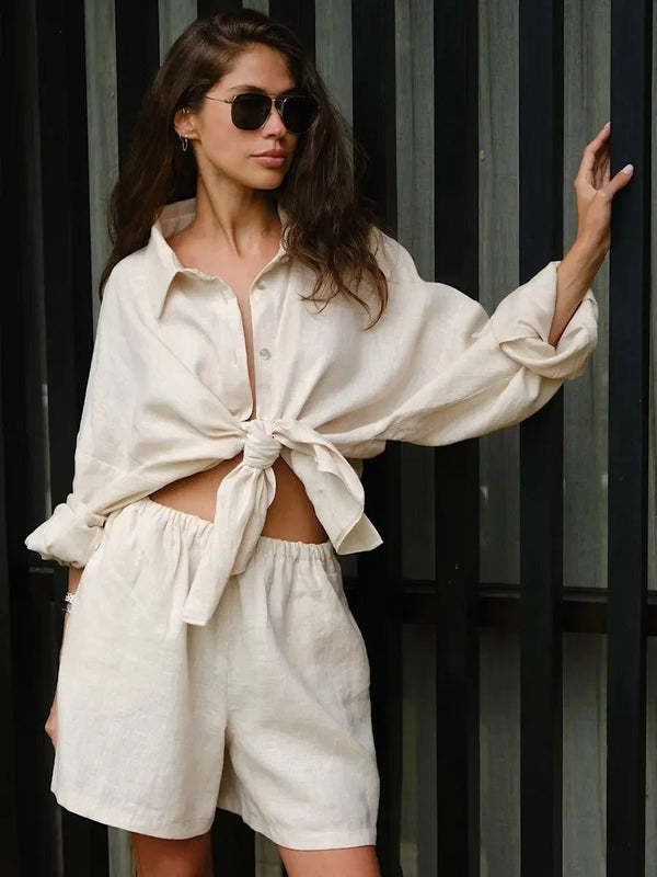 Sally Shorts-Set mit Revers und Laternenärmeln