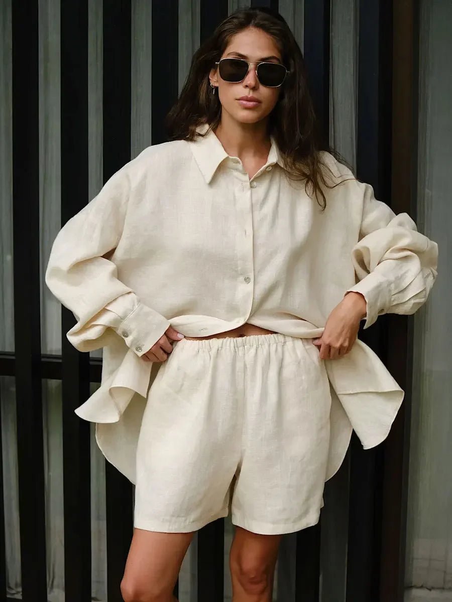 Sally Shorts-Set mit Revers und Laternenärmeln