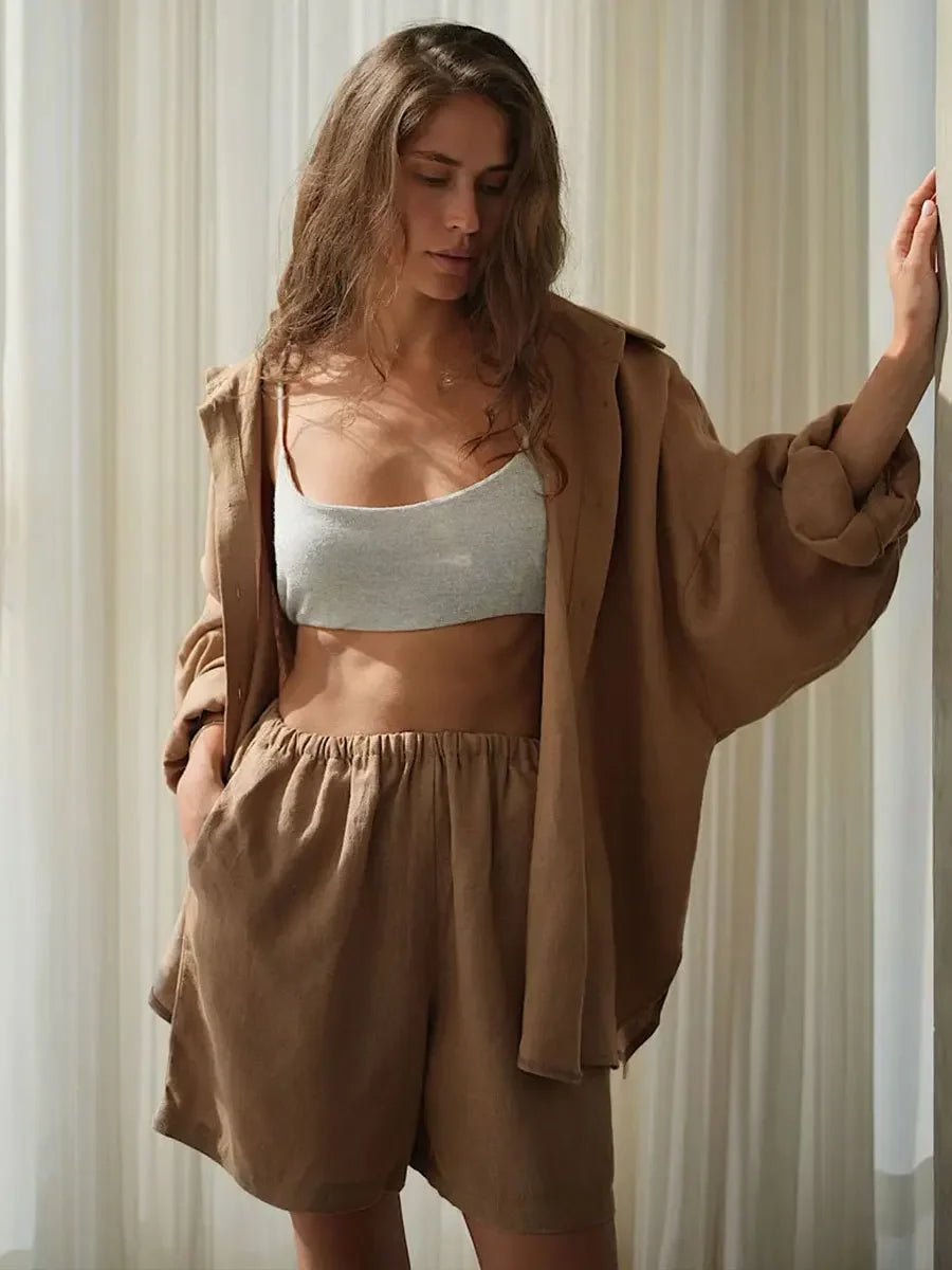 Sally Shorts-Set mit Revers und Laternenärmeln