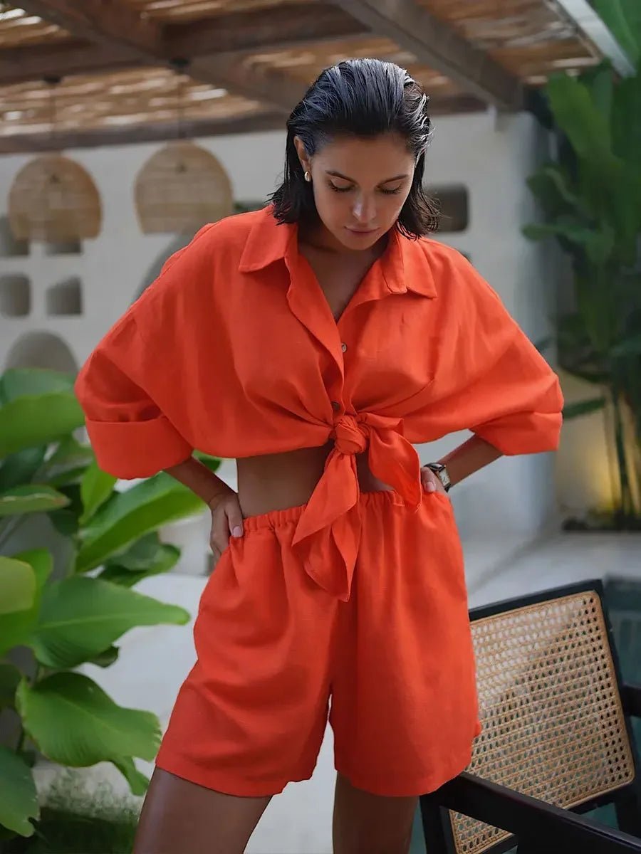 Sally Shorts-Set mit Revers und Laternenärmeln