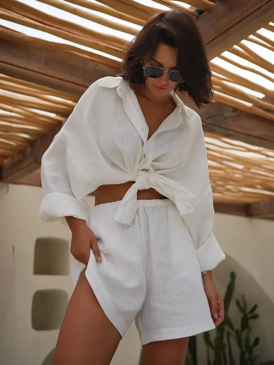 Sally Shorts-Set mit Revers und Laternenärmeln