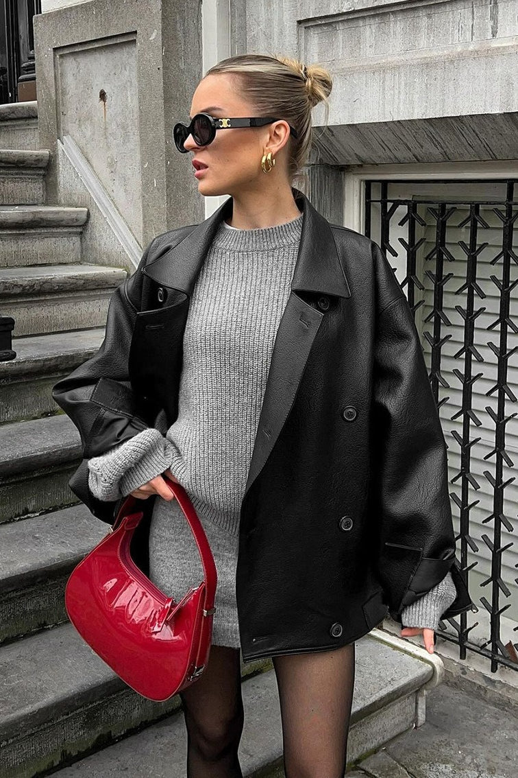 Sandra lässiger Vintage-Ledermantel