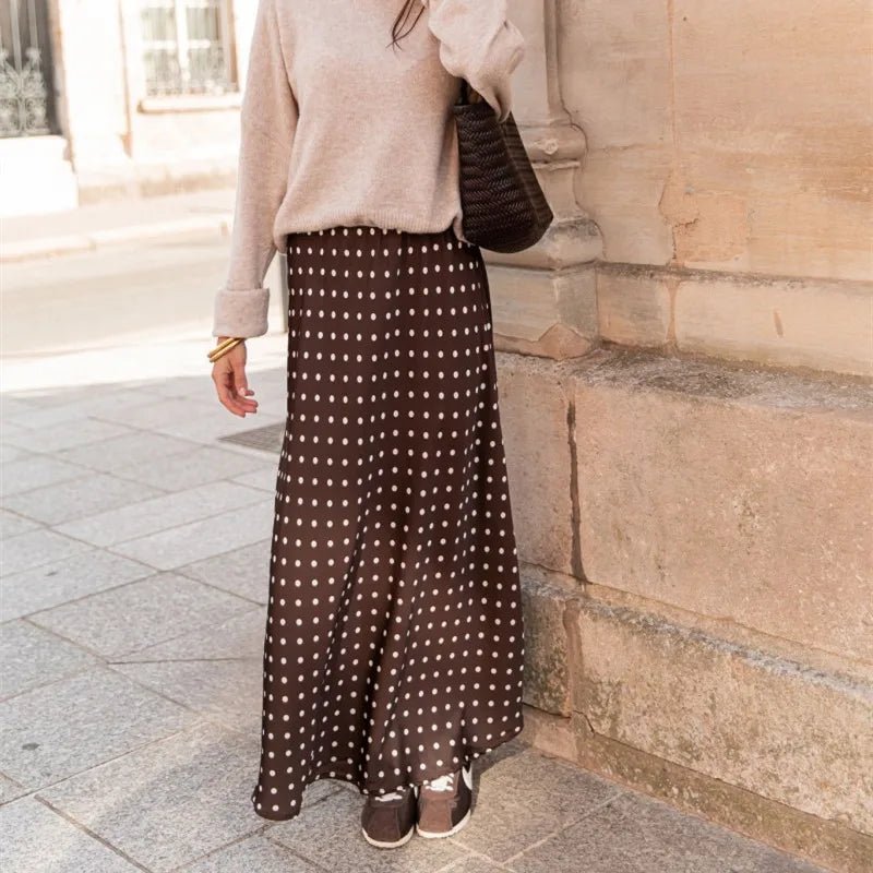 Saoirse Satinierter Maxirock mit Polka-Dot-Muster