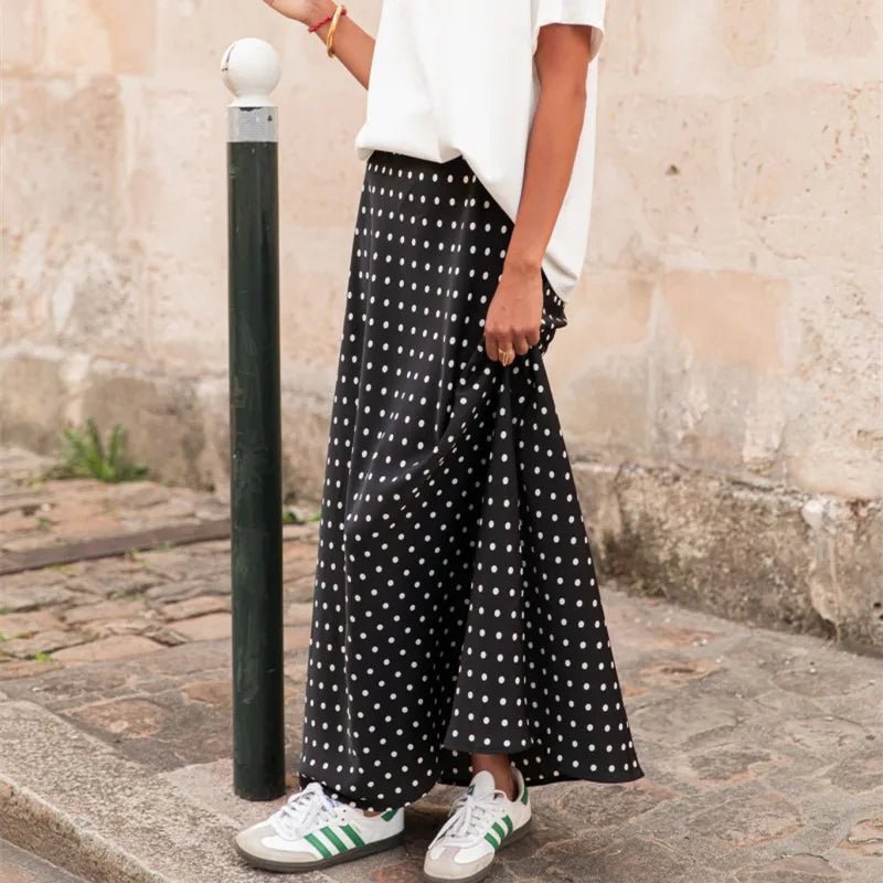Saoirse Satinierter Maxirock mit Polka-Dot-Muster