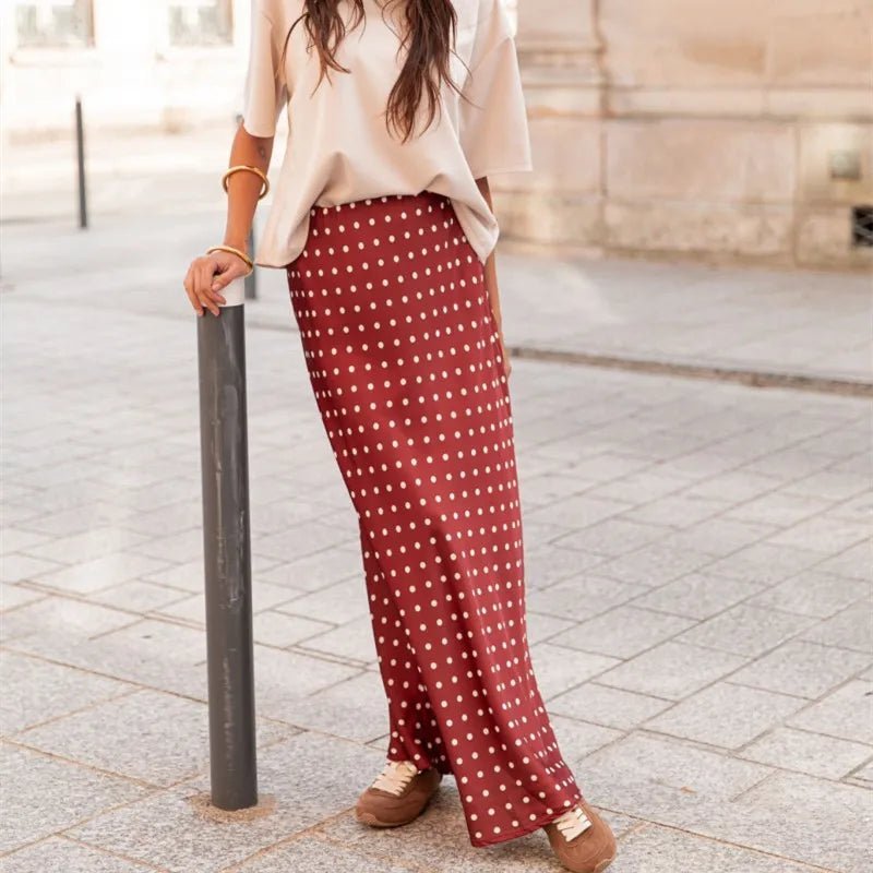 Saoirse Satinierter Maxirock mit Polka-Dot-Muster