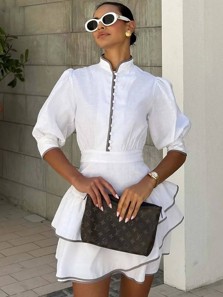 Sara Patchwork-Min kleid mit Rollkragen