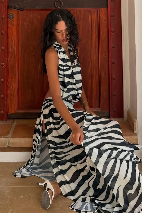 Sara Maxikleid mit Zebra-Cut-outs